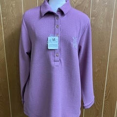 # レディース厚手長袖シャツ　うすい紫　花柄刺繍入　新品