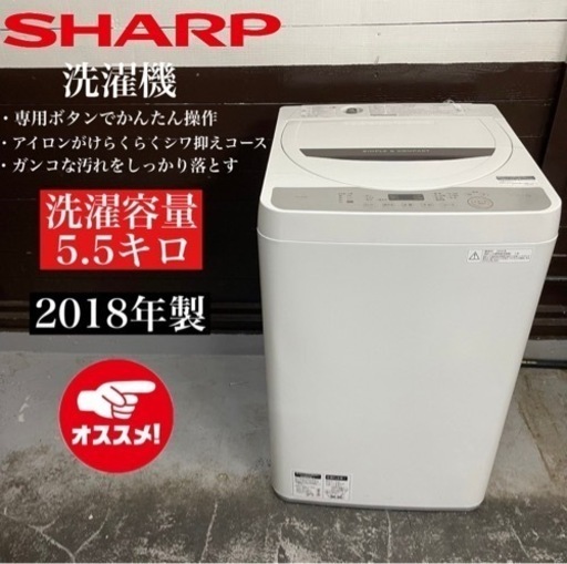 【関西地域.配送設置可能⭕️】激安‼️18年製 SHARP 洗濯機 ES-GE5B-T01205