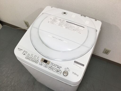 （1/27受渡済）JT8011【SHARP/シャープ 7.0㎏洗濯機】美品 2020年製 ES-KS70W-W 家電 洗濯 全自動洗濯機 簡易乾燥付