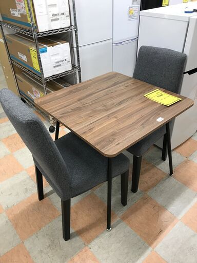 ★ダイニングセット 2人用 茶 木目調 幅80 ×奥行80 ×高さ72 cm 椅子2脚付き※中古Bランク