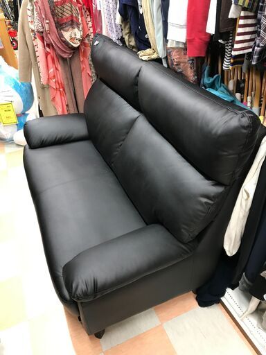 ★二人掛けソファー ブラック  合皮 幅165 ×奥行90 ×高さ 105cm※ 中古Bランク