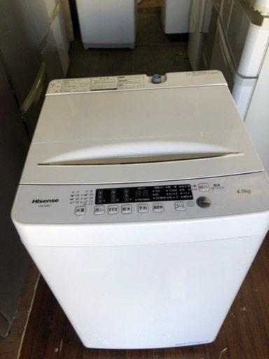 福岡市内配送設置無料　2020年　ハイセンス 全自動 洗濯機 4.5kg ホワイト HW-K45E 最短10分洗濯 真下排水 予約機能 スリム 風乾燥 強力洗浄 一人暮らし 二人分のお洗濯