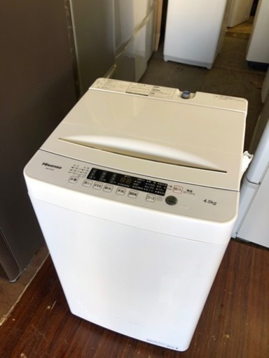福岡市内配送設置無料　2020年　ハイセンス 全自動 洗濯機 4.5kg ホワイト HW-K45E 最短10分洗濯 真下排水 予約機能 スリム 風乾燥 強力洗浄 一人暮らし 二人分のお洗濯
