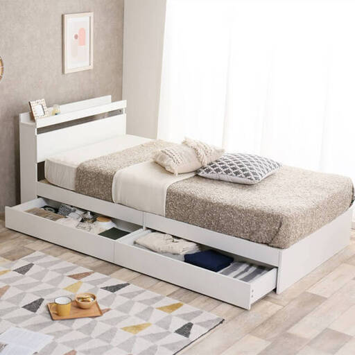 ★ほぼ新品★　シングル　Pluto　収納付きベッド　ホワイト　j00012