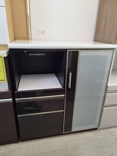 ①ニトリ キッチンカウンター ポスティア 幅90cm 木目 光沢 レンジボード 食器棚 システムキッチンボード レンジ台 ハイタイプ 大容量 おしゃれ 収納キッチン ブラウン 茶 クリーニング済 堺市 石津【ジャングルジャングルサカイ石津店】