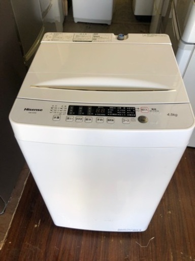 北九州市内配送無料　保証付き　2020年　ハイセンス 全自動 洗濯機 4.5kg ホワイト HW-K45E 最短10分洗濯 真下排水 予約機能 スリム 風乾燥 強力洗浄 一人暮らし 二人分のお洗濯