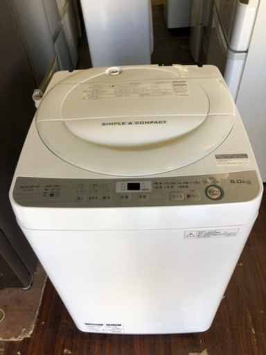 北九州市内配送無料　保証付き　2018年式　シャープ SHARP ES-GE6B-W [全自動洗濯機(6.0kg) ホワイト系]
