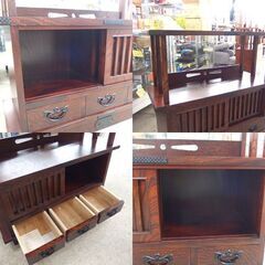 ②岩谷堂箪笥 飾り棚 伝統工芸 茶箪笥 欅 サイドボード 幅92cm 民芸家具 タンス 引戸 南部鉄器金具 札幌市 屯田店