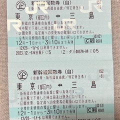 【1/23迄】新幹線（回数券：東京↔︎三島）2枚セット