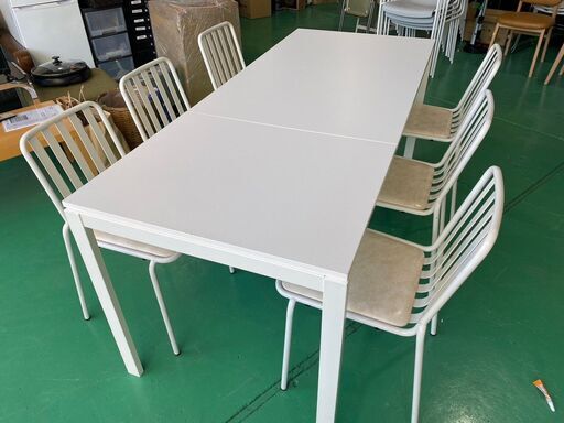 大阪⭐️エコマックス♻️「S97」IKEA 伸長式ダイニングテーブルと椅子6脚　ダイニングセット【大阪市プレミアム付商品券利用可能！】