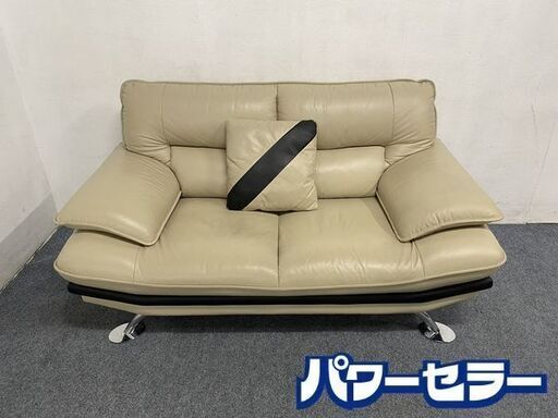ニトリ/NITORI 2人用ソファ ロゾ4 BE 本革 ベージュ ラブソファー セミハイバック ポケットコイル 中古家具 店頭引取歓迎 R7865