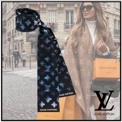 LOUIS VUITTON ルイ・ヴィトン　スカーフ　バンドー・マヒナ　 シルク ノワール　ネイビー　品番M77420 新品同様　正規直営店物