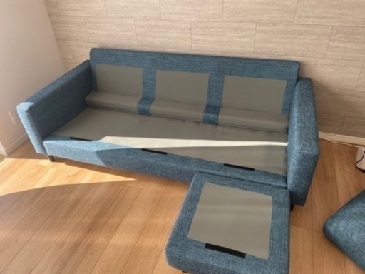 ニトリ 3人掛け ターコイズブルー カウチソファ センターテーブル