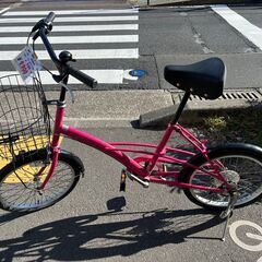 自転車　20インチ　No.1204　ピンク　カゴ付き　6段ギア付...