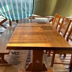 木製　ダイニングテーブル　長椅子　椅子セット