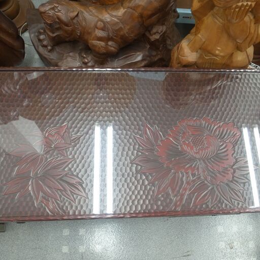 鎌倉彫 文机 座卓 ガラス天板 モノ市場半田店 119