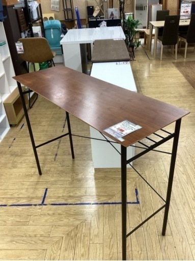 KA-40【新入荷　リサイクル品】市場株式会社　ウォールナット×スチール　カウンターテーブル　ブラウン