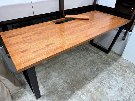 ほぼ未使用】KANADEMONO ラバーウッド ブラウン 配線トレー付き② - 机 