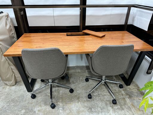 ほぼ未使用】KANADEMONO ラバーウッド ブラウン 配線トレー付き② - 机 