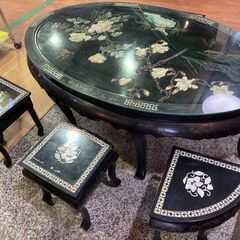 【愛品館 市原店】螺鈿ガラステーブル＆イス6脚セット