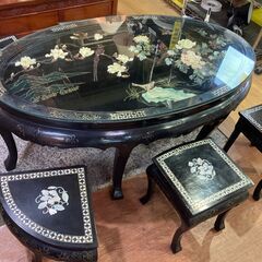 【愛品館 市原店】螺鈿ガラステーブル＆イス6脚セット