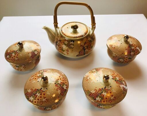 花水木 はなみずき 茶器揃い 急須 蓋付汲み出し 4客 華やかな総柄