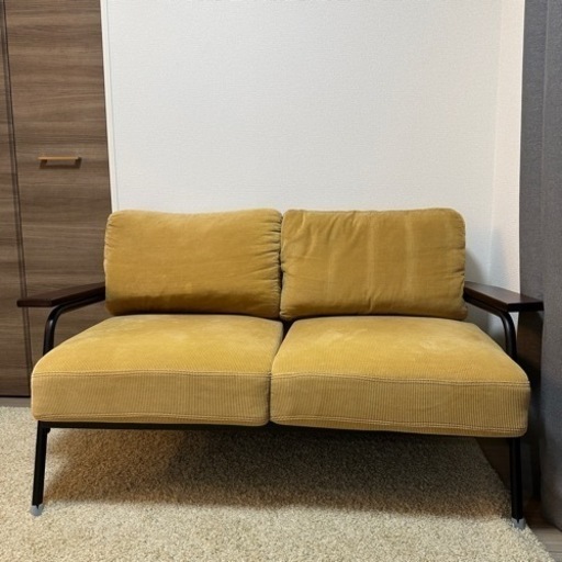2人掛けソファ 中古 ソファー 幅204x奥行90x高さ83cm 布 合皮製 