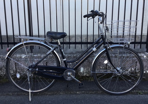 ＜整備済・美品車＞＜大カゴ＞シティサイクル・ 26インチ自転車・ブラック 内装3段変速・LEDオートライト 鍵付き