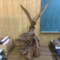 木彫り 置物 オブジェ 鷲 鷹 高さ約95cm 