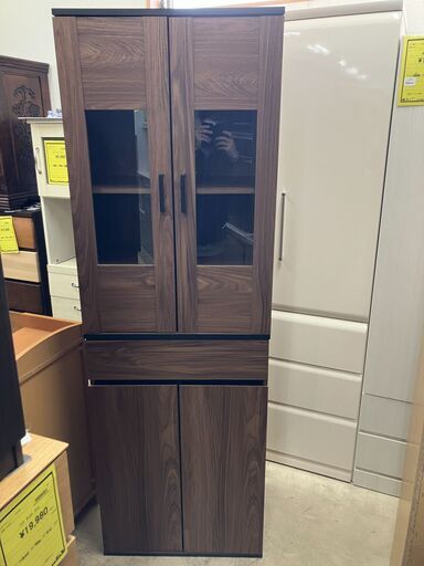 ナフコ 食器棚 キッチン収納 カップボード キッチンボード スリム キッチン 収納 棚 ラック 食器 キッチンラック ブラウン 約59cm キッチンキャビネットトースター ストック収納 おしゃれ クリーニング済 堺市 石津 【ジャングルジャングル石津店】