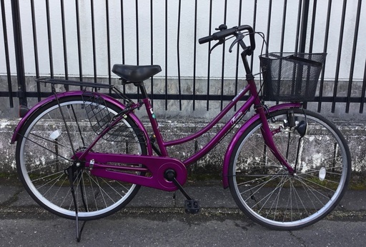＜整備済・美品車＞シティサイクル 26インチ自転車・パープル・変速なし 鍵付き　お掃除済みですぐ乗れます♪