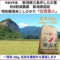 【ネット決済】減農薬　新潟こしひかり玄米20kg 新潟県三条市旧...