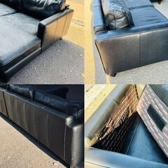 高級 アクタス ACTUS ファイブバイファイブ five by five カウチソファ ３人掛け L字 皮革 牛革 ブラック インテリア 家具