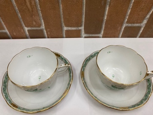 愛品館 江戸川店】ヘレンド アポニーグリーン ペア ティーセットID:102
