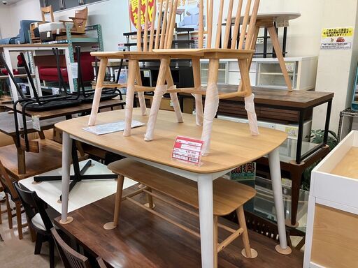 新品家具大川家具ダイニングセット テーブル チェア ベンチ 4点セット オーク材使用   No.251● ※現金、クレジット、スマホ決済対応※