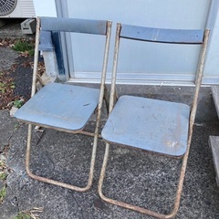 パイプ椅子　2点セット　古道具　レトロ　アンティーク