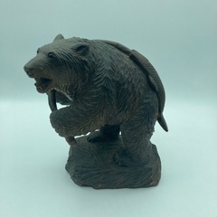 s117602 熊鮭背負い 木像 木彫り 木彫 美術品 インテリ...