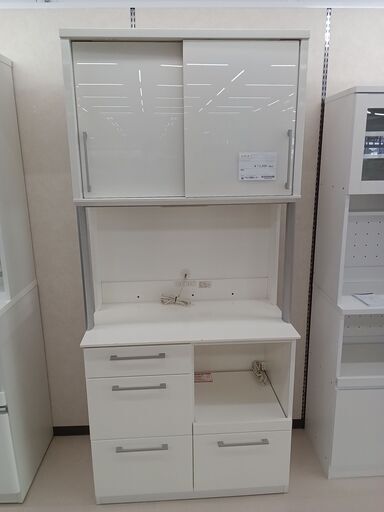 ★ジモティ割あり★  キッチンボード ホワイト W90×D50×H200 クリーニング済み TC1143