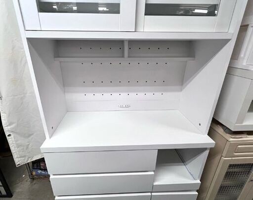 LOWYA レンジボード ホワイト 白 幅90×奥41.5×高182cm 食器棚 キッチン