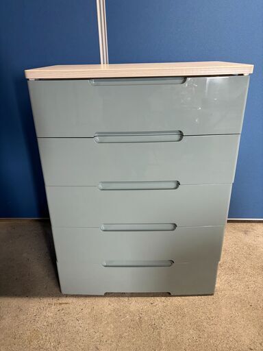 ホワイト 5段チェスト 木目調天板 木目調天板付き リビングにも