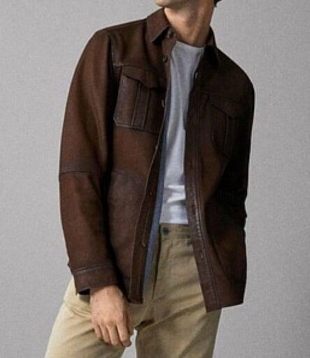 ワックスド羊革シャツ襟ショートコート Waxed Sheep Leather Shirt