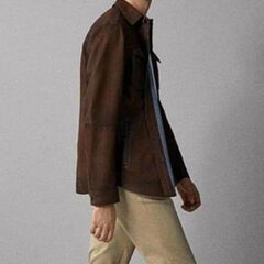 ワックスド羊革シャツ襟ショートコート Waxed Sheep Leather Shirt Collar Coat