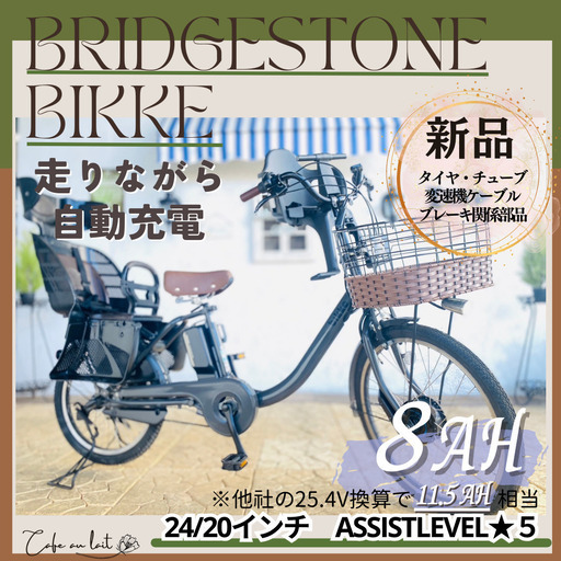 RI　電動自転車　ビッケ　bikke　回生充電　前２４/後２０インチ　子供乗せ