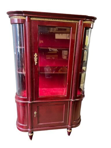 アンティーク家具 キュリオケース？ コレクションケース ガラスケース レッド 直接引取大歓迎‼　地域限定有料配送サービスあり‼