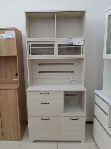 ★ジモティ割あり★  レンジボード ナチュラルホワイト H203×D45×W90.5 クリーニング済み HJ1962