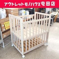 現状品 ミニベビーベッド 内寸60×90cm 木製 キャスター付...