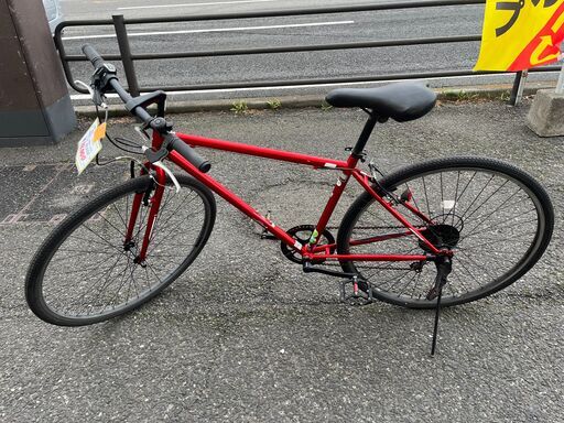 リサイクルショップどりーむ天保山店　No1004　クロスバイク　自転車　メタリックレッド　美品　6段ギア付き　ベル付き　ペダル社外品　オシャレサイクル