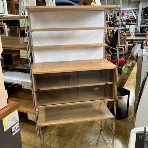 1/30値下げしました！✨無印良品✨ステンレスユニットシェルフ カップボード オーク材 棚(追加の棚板、クロスブレース付き)  NO.543