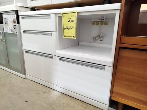 家具のマルマン キッチンカウンター レンジ台 キッチンボード 幅105cm おしゃれ ホワイト 白 新生活　クリーニング済 堺市 石津【ジャングルジャングルサカイ石津店