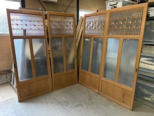 引き戸　建具　4枚セット　すりガラス　組子細工　中古品　古民家再生　リノベーション